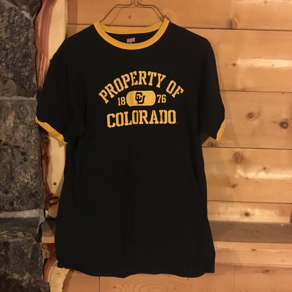 Property of Colorado 1876 CU Buffaloes Soffe t-shirt black yellow ringer buffs M